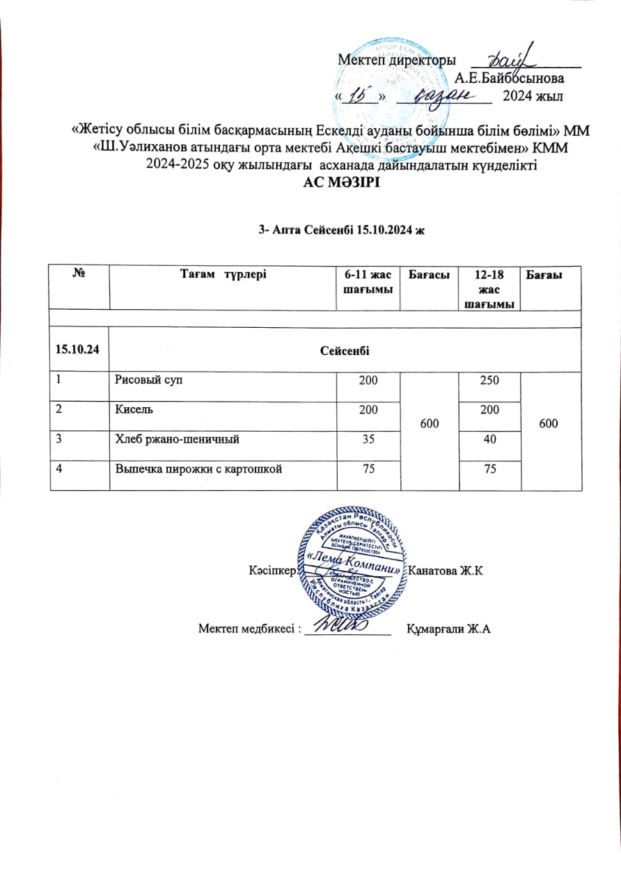 Ас мәзірі 15.10.2024 ж.