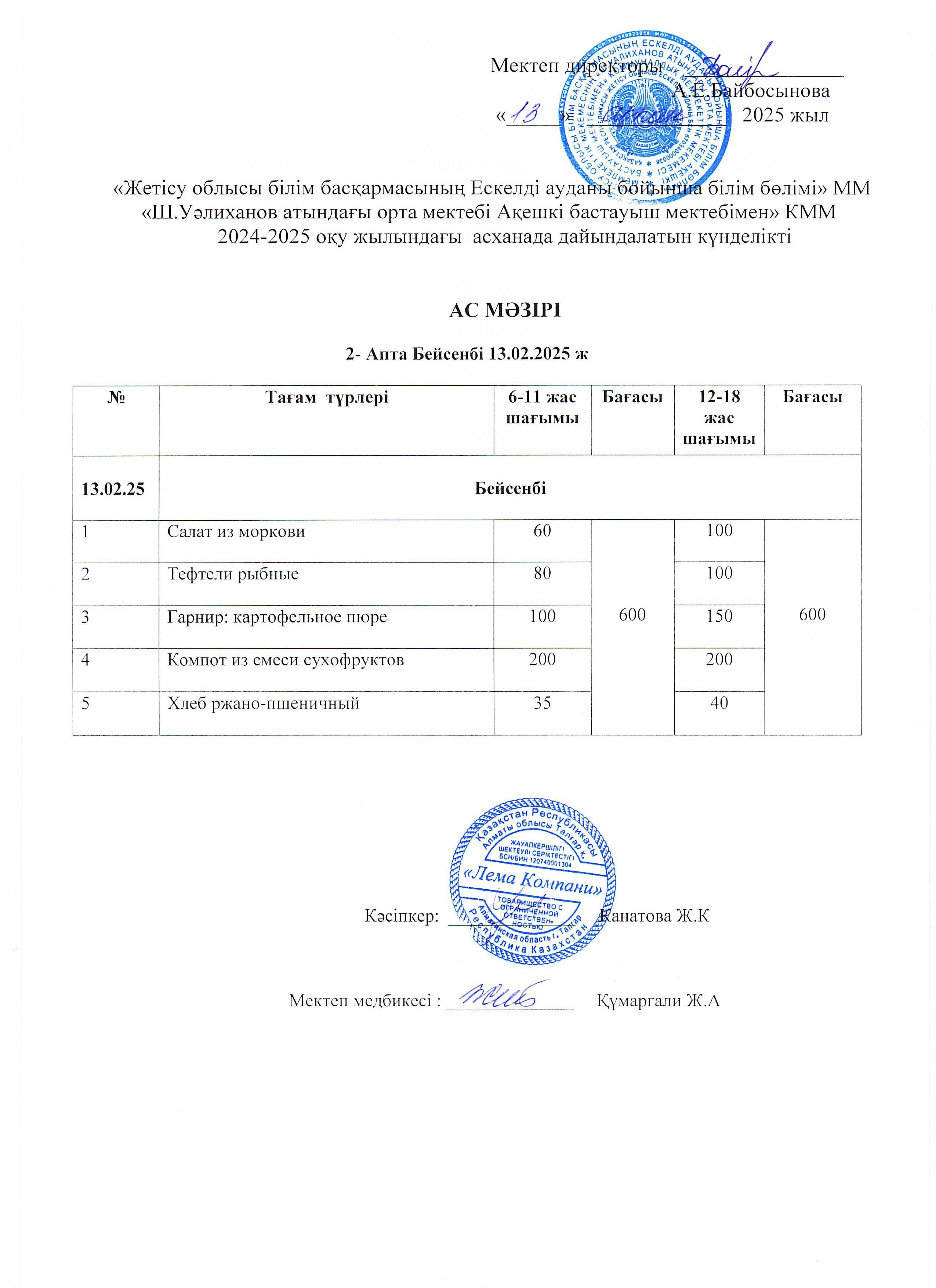 Ас мәзірі 13.02.2025