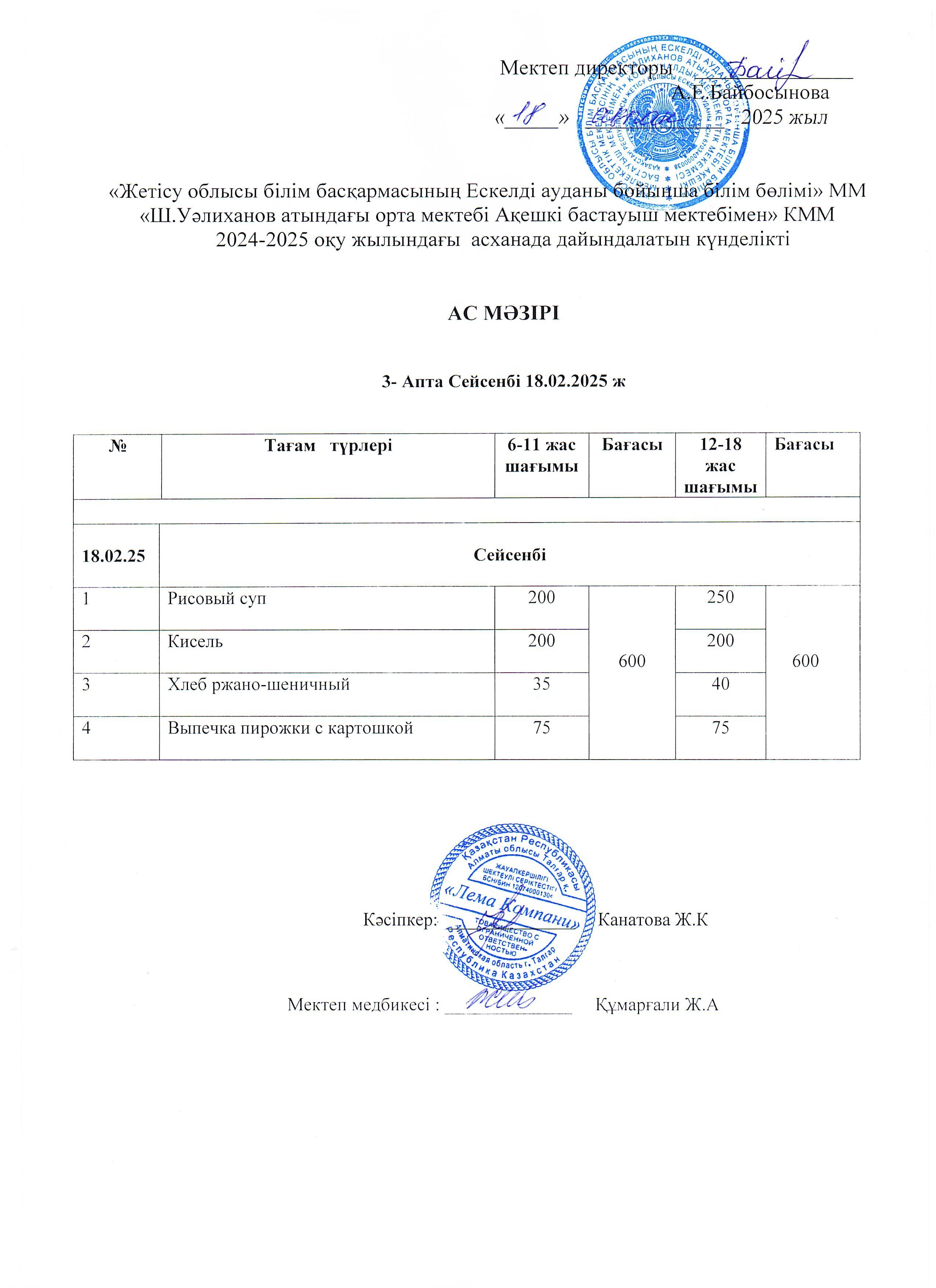 Ас мәзірі 18.02.2025