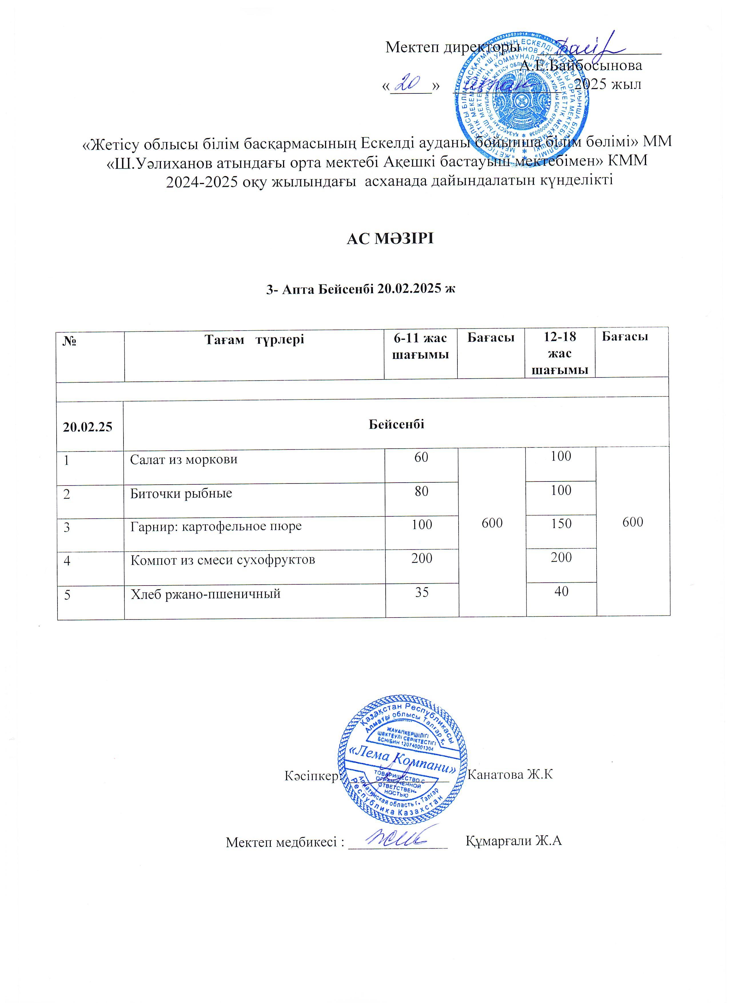 Ас мәзірі 20.02.2025