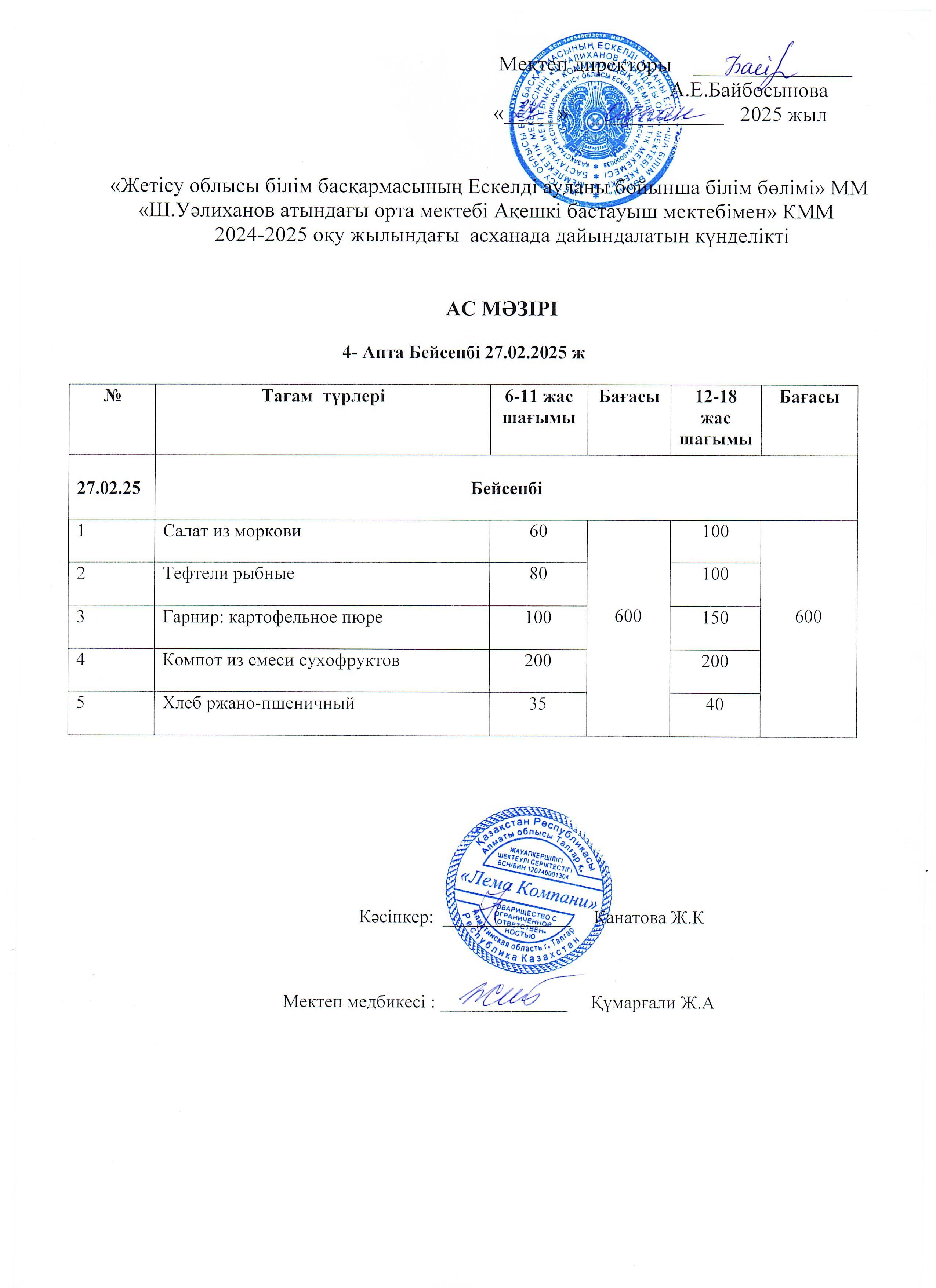 Ас мәзірі 27.02.2025